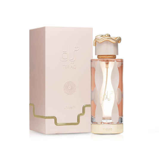 Lattafa Teriaq Eau de Parfum Flasche von Aladin Fragrances, elegante Verpackung und stilvolles Design sichtbar