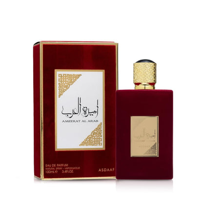 Aladin Fragrances Asdaaf Ameerat Al Arab Parfümflasche mit goldener Verpackung und arabischem Design, 100 ml.