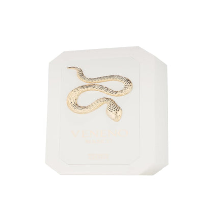 Flasche French Avenue Veneno Bianco von Aladin Fragrances, eleganter Duft mit weißem Flakon, auf weißem Hintergrund.