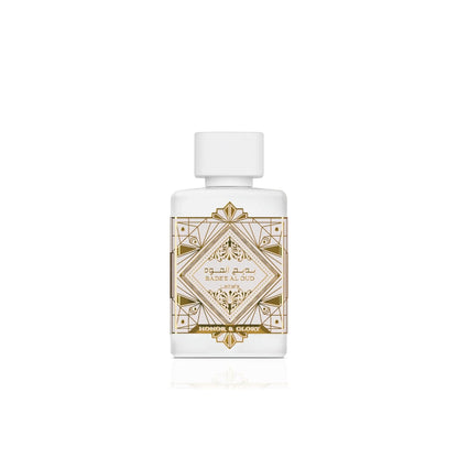 Düfte von Lattafa Badee Al Oud Honor and Glory, Flasche mit orientalischem Parfüm, Aladin Fragrances.