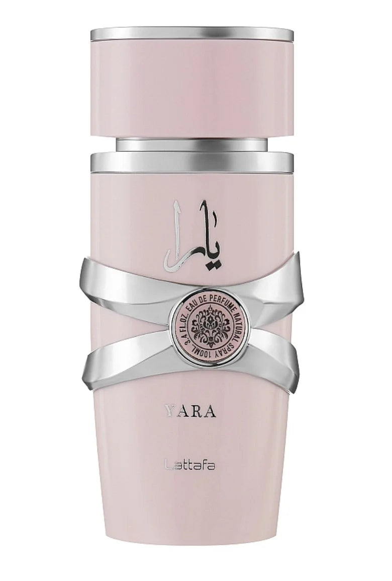 Lattafa Yara perfume bottle with elegant gold and black design, showcasing the luxurious fragrance packaging.